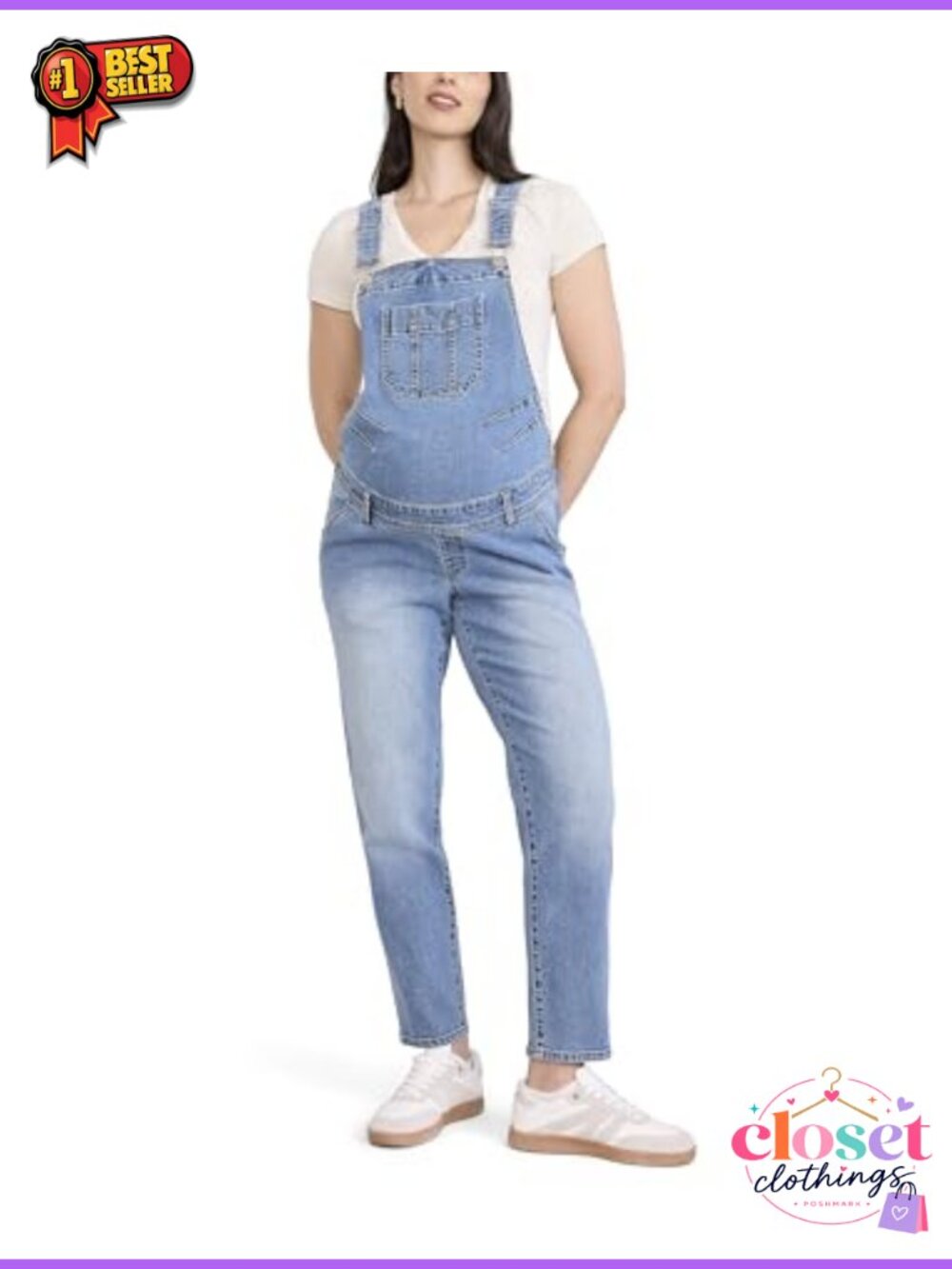 Maternity Overalls Straight Leg Adjustable Straps Pocket Denim